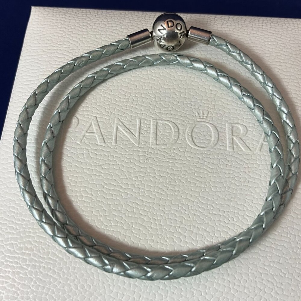 NWOT Pandora 925 Light Blue Leather Bracelet 14.5" 590734CBL-D - Picture 3 of 5
